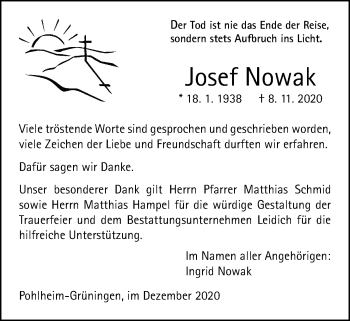 Traueranzeige von Josef Nowak von Pohlheimer Nachrichten