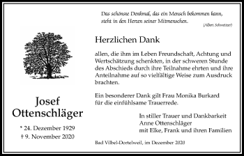 Traueranzeige von Josef Ottenschläger von Bad Vilbel/Karben