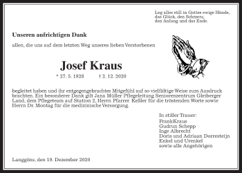 Traueranzeige von Josef Schepp von Giessener Allgemeine, Alsfelder Allgemeine