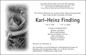 Traueranzeige von Karl-Heinz Findling von Wetterauer Zeitung