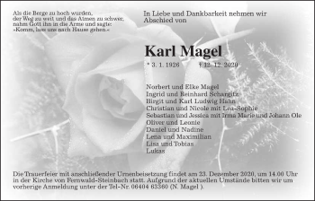 Traueranzeige von Karl Magel von Giessener Allgemeine, Alsfelder Allgemeine