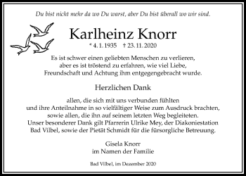 Traueranzeige von Karlheinz Knorr von Bad Vilbel/Karben