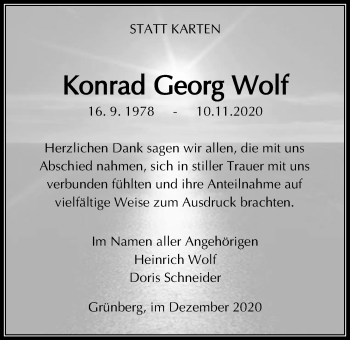 Traueranzeige von Konrad Georg Wolf von Giessener Allgemeine, Alsfelder Allgemeine
