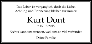 Traueranzeige von Kurt Dont von Bad Vilbel/Karben