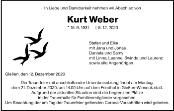 Traueranzeige von Kurt Weber von Giessener Allgemeine, Alsfelder Allgemeine