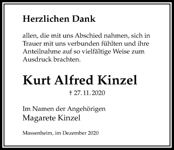 Traueranzeige von Kurt Alfred Kinzel von Bad Vilbel/Karben