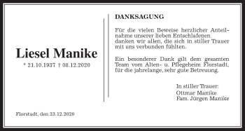Traueranzeige von Liesel Manike von Wetterauer Zeitung