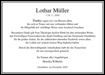 Traueranzeige von Lothar Müller von Wetterauer Zeitung