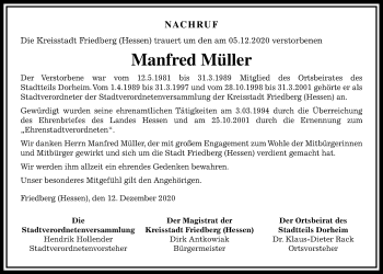 Traueranzeige von Manfred Müller von Wetterauer Zeitung