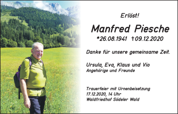 Traueranzeige von Manfred Piesche von Wetterauer Zeitung