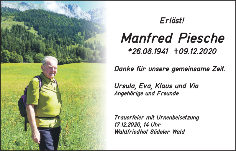  Traueranzeige für Manfred Piesche vom 12.12.2020 aus Wetterauer Zeitung