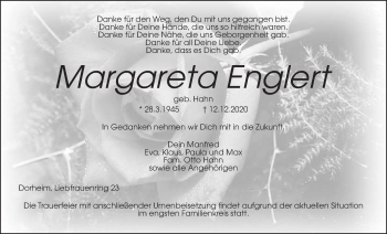 Traueranzeige von Margareta Englert von Wetterauer Zeitung