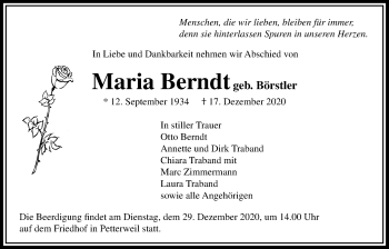 Traueranzeige von Maria Berndt von Bad Vilbel/Karben