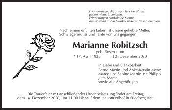 Traueranzeige von Marianne Robitzsch von Wetterauer Zeitung