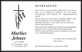 Traueranzeige von Marlies Jehner von Wetterauer Zeitung