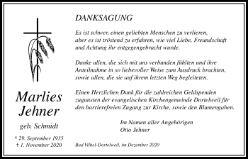 Traueranzeige von Marlies Jehner von Bad Vilbel/Karben