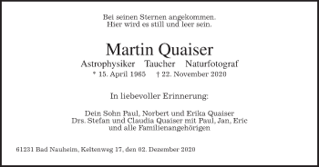 Traueranzeige von Martin Quaiser von Wetterauer Zeitung