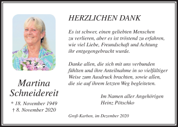Traueranzeige von Martina Schneidereit von Bad Vilbel/Karben