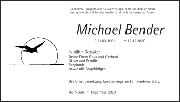 Traueranzeige von Michael Bender von Pohlheimer Nachrichten