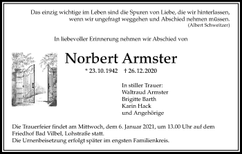Traueranzeige von Norbert Armster von Bad Vilbel/Karben