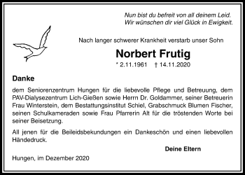 Traueranzeige von Norbert Frutig von Licher Wochenblatt