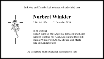 Traueranzeige von Norbert Winkler von Wetterauer Zeitung