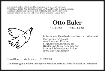 Traueranzeige von Otto Euler von Giessener Allgemeine, Alsfelder Allgemeine