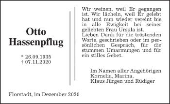 Traueranzeige von Otto Hassenpflug von Wetterauer Zeitung