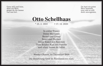 Traueranzeige von Otto Schellhaas von Alsfelder Allgemeine
