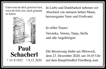 Traueranzeige von Paul Schacherl von Wetterauer Zeitung