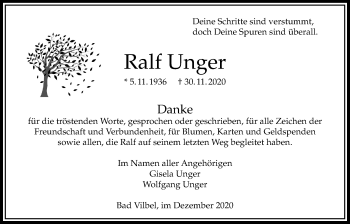 Traueranzeige von Ralf Unger von Bad Vilbel/Karben
