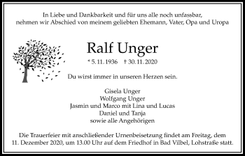 Traueranzeige von Ralf Unger von Bad Vilbel/Karben