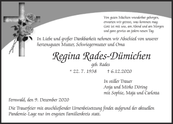 Traueranzeige von Regina Rades-Dümichen von Giessener Allgemeine, Alsfelder Allgemeine