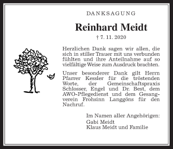 Traueranzeige von Reinhard Meidt von Giessener Allgemeine, Alsfelder Allgemeine