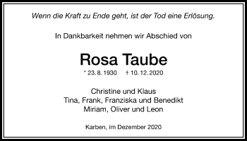 Traueranzeige von Rosa Taube von Bad Vilbel/Karben