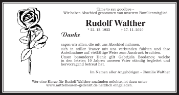 Traueranzeige von Rudolf Walther von Wetterauer Zeitung