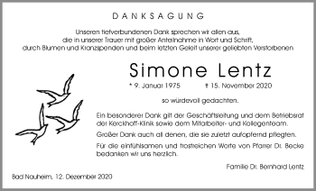Traueranzeige von Simone Lentz von Wetterauer Zeitung