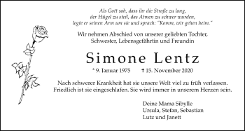 Traueranzeige von Simone Lentz von Wetterauer Zeitung