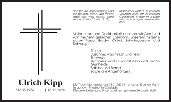 Traueranzeige von Ulrich Kipp von Wetterauer Zeitung