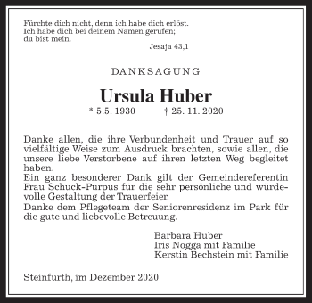 Traueranzeige von Ursula Huber von Wetterauer Zeitung
