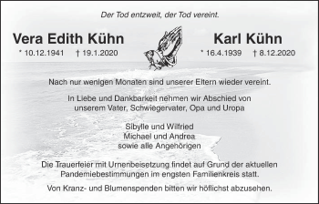 Traueranzeige von Vera Edith Kühn von Licher Wochenblatt