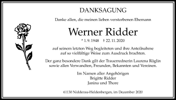 Traueranzeige von Werner Ridder von Bad Vilbel/Karben