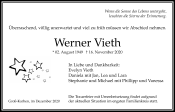 Traueranzeige von Werner Vieth von Bad Vilbel/Karben