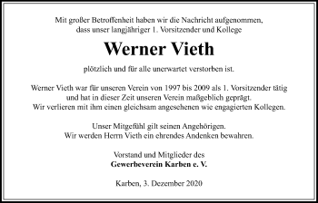 Traueranzeige von Werner Vieth von Bad Vilbel/Karben