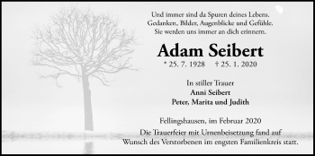 Traueranzeige von Adam Seibert von Giessener Allgemeine, Alsfelder Allgemeine