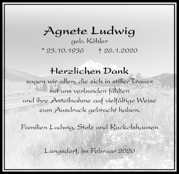 Traueranzeige von Agnete Ludwig von Licher Wochenblatt