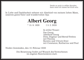 Traueranzeige von Albert Georg von Giessener Allgemeine, Alsfelder Allgemeine