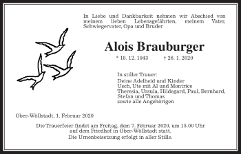 Traueranzeige von Alois Brauburger von Wetterauer Zeitung