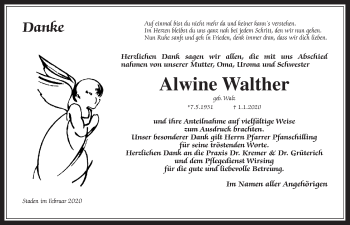 Traueranzeige von AlwineWalther Walther von Wetterauer Zeitung