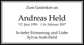 Traueranzeige von Andreas Held von Bad Vilbel/Karben